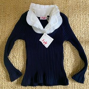 NWT Il Gufo White Collared Navy Sweater - 2/3 Years